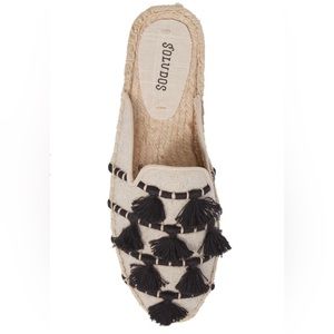 SOLUDOS Tassel Cotton Canvas Espadrilles Mules In Sand Black Size 10